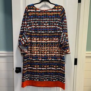 I LE New York Bright, Colorful‎ Dress with Orange Hem and Accents. Size 12.